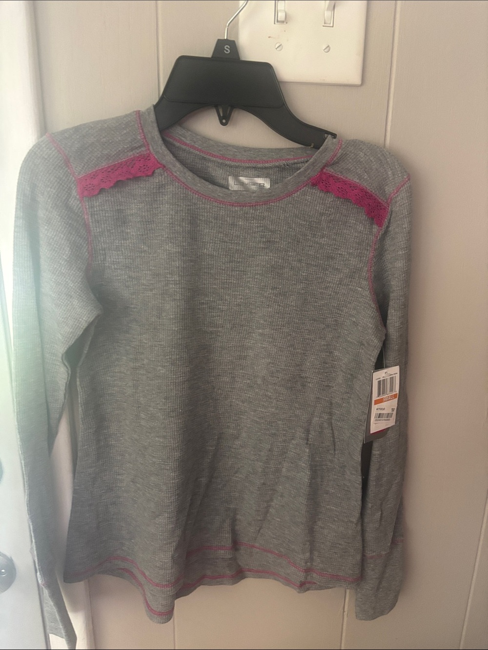 Brand new from macys Girls' Grey Long-Sleeve Top with Pink Lace Trim